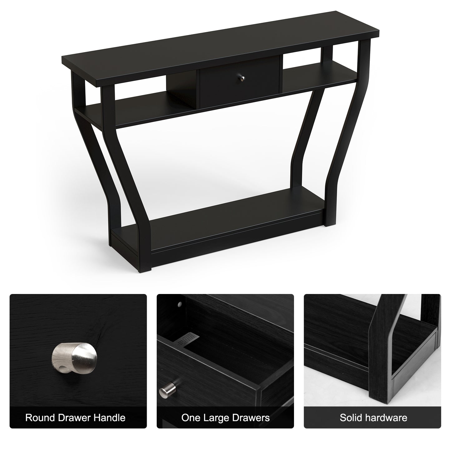 Elegant Console Table with Storage Drawer and Open Shelf for Hallway or Living Room - Black