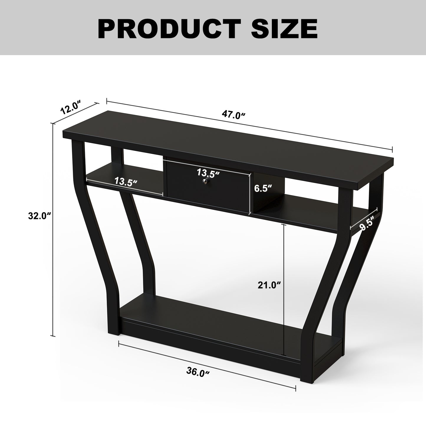 Elegant Console Table with Storage Drawer and Open Shelf for Hallway or Living Room - Black