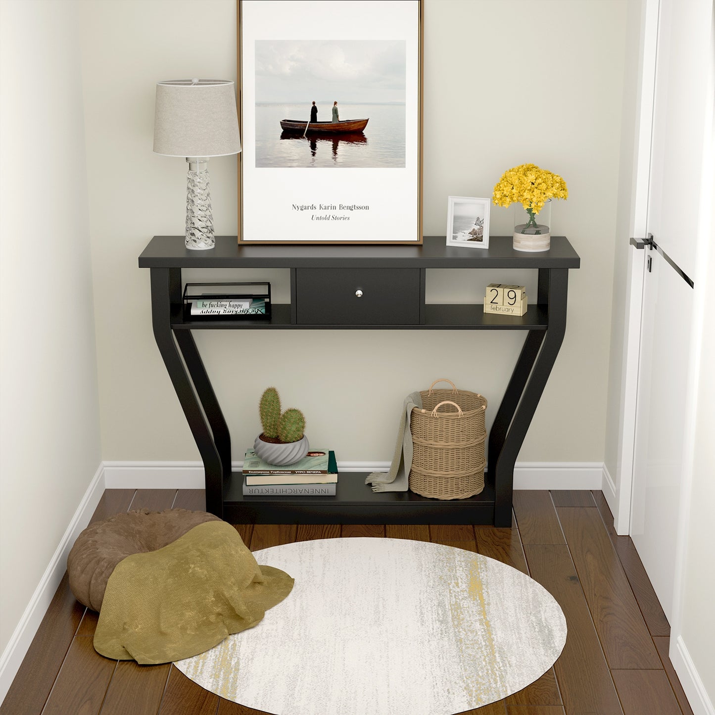Elegant Console Table with Storage Drawer and Open Shelf for Hallway or Living Room - Black