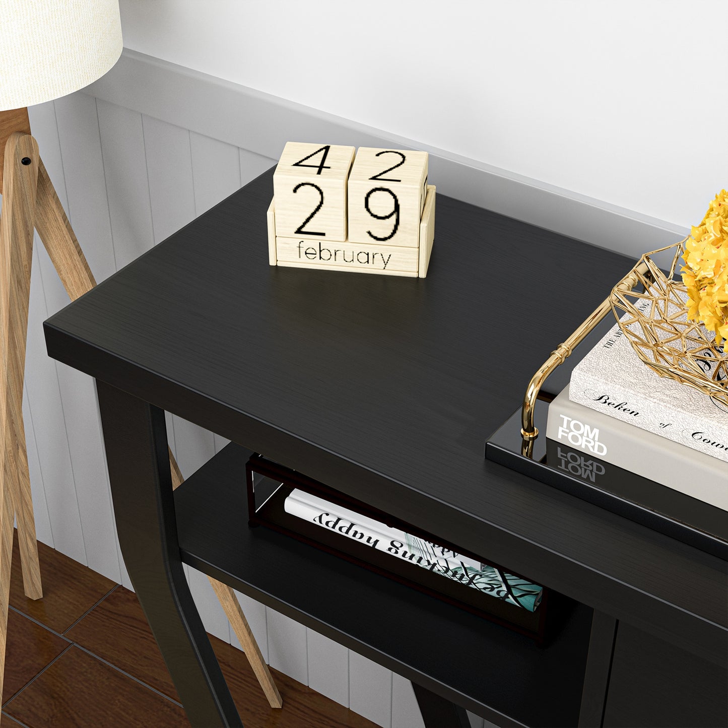 Elegant Console Table with Storage Drawer and Open Shelf for Hallway or Living Room - Black