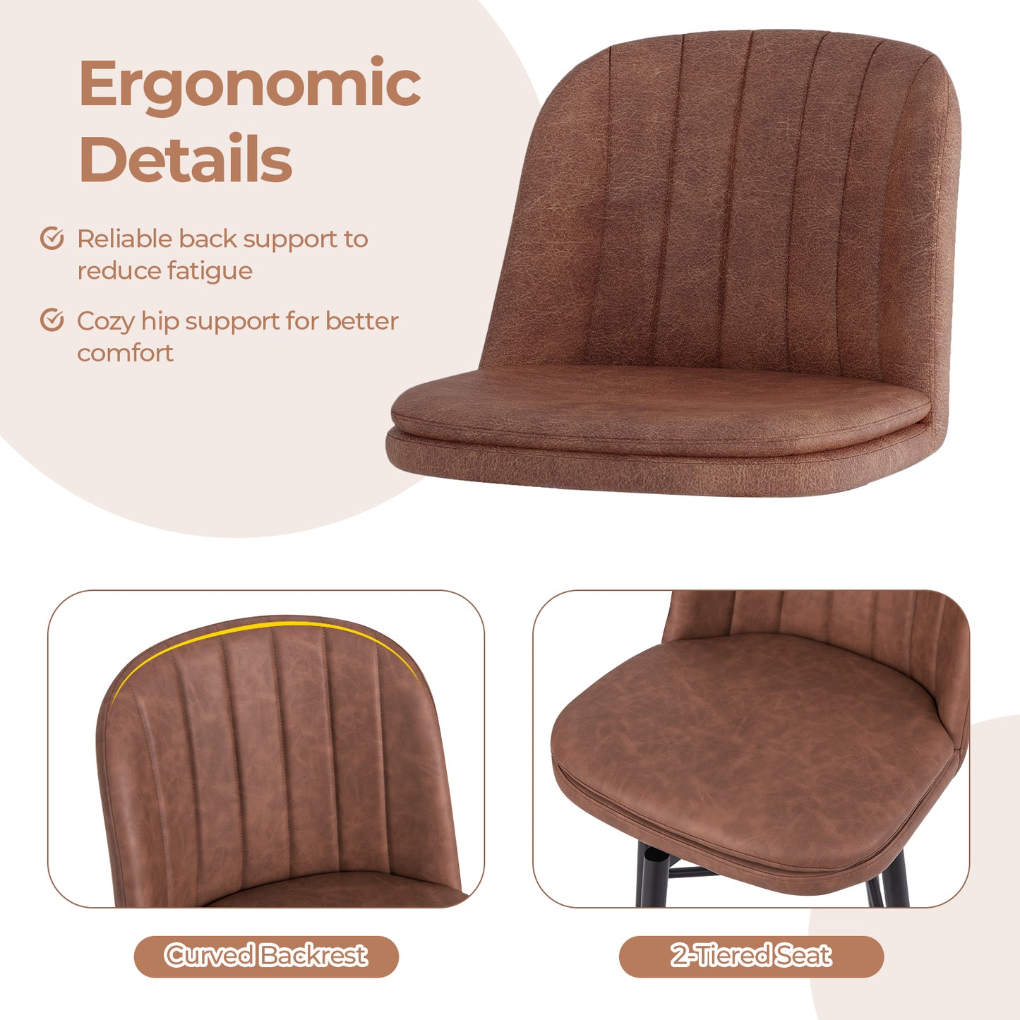 27" Swivel Bar Stools with Luxurious PU Leather Padded Seat and Counter Height Design, Set of 2