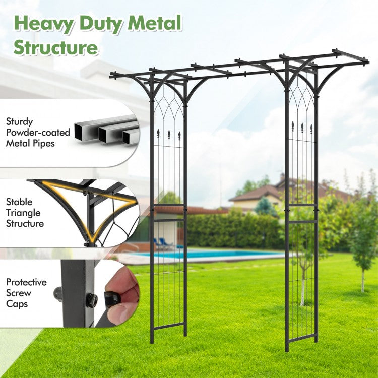 6.8 Feet Metal Garden Arbor with Elegant Trellises for Climbing Plants, Vines, and Roses