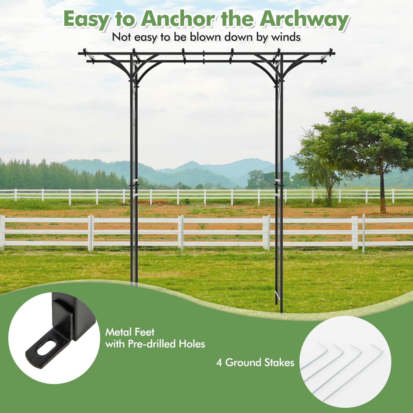 6.8 Feet Metal Garden Arbor with Elegant Trellises for Climbing Plants, Vines, and Roses