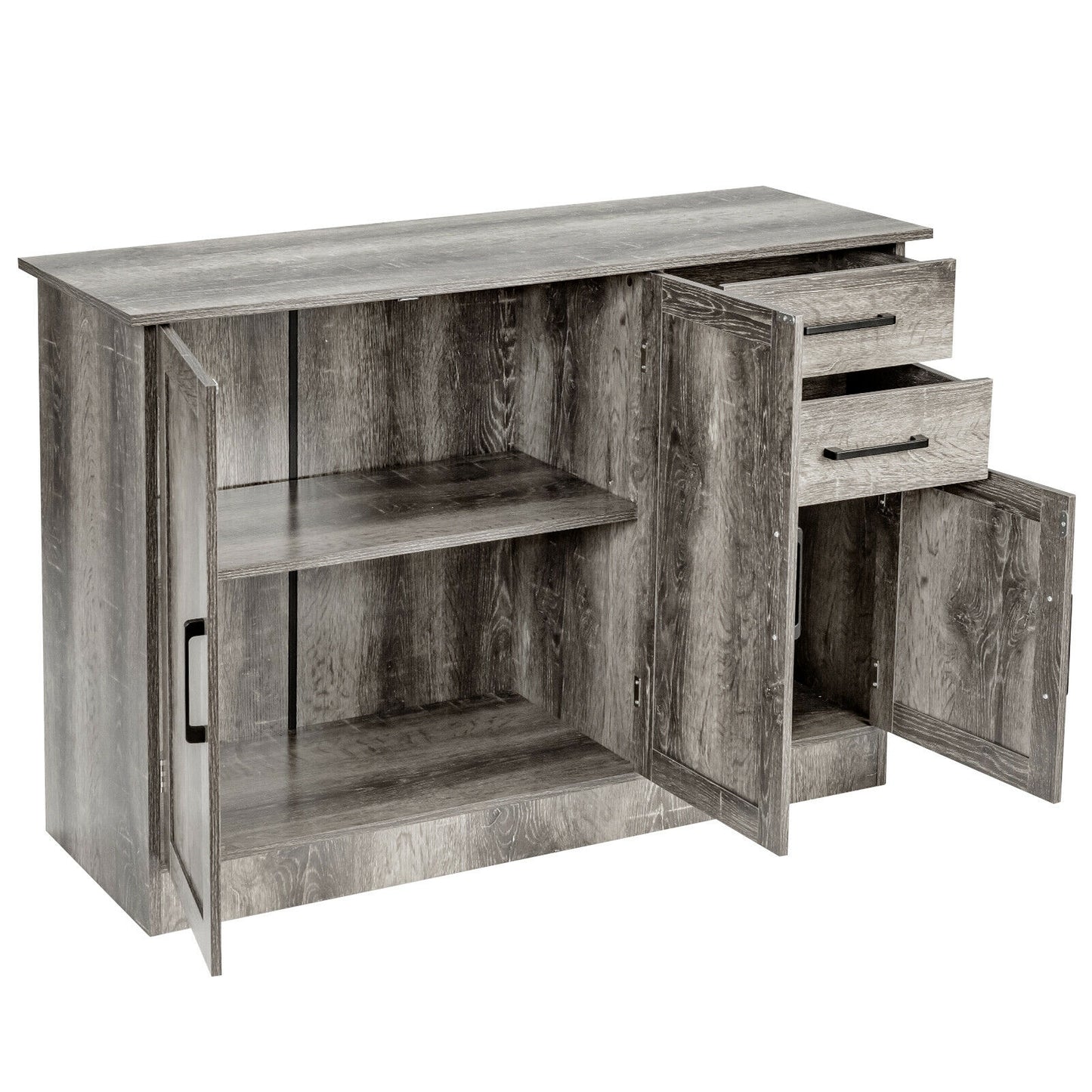 Modern Buffet Sideboard Cabinet with 2 Drawers and Adjustable Storage for Kitchen or Dining Room - Grey