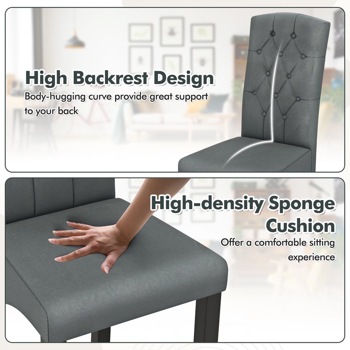 Modern Dining Chair with High Backrest and High-Density Cushion for Ultimate Comfort - Dark Grey