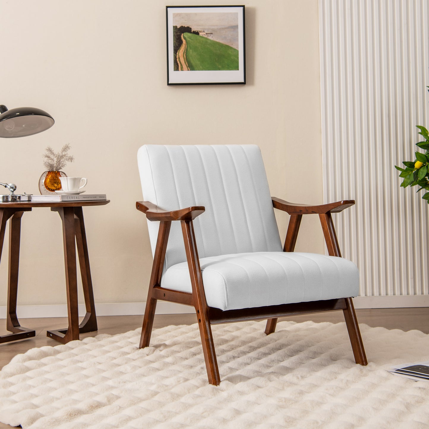 Ergonomic Lounge Armchair with Thick Cushion and Felt Pads Beige