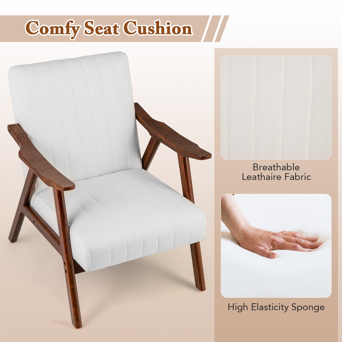 Ergonomic Lounge Armchair with Thick Cushion and Felt Pads Beige