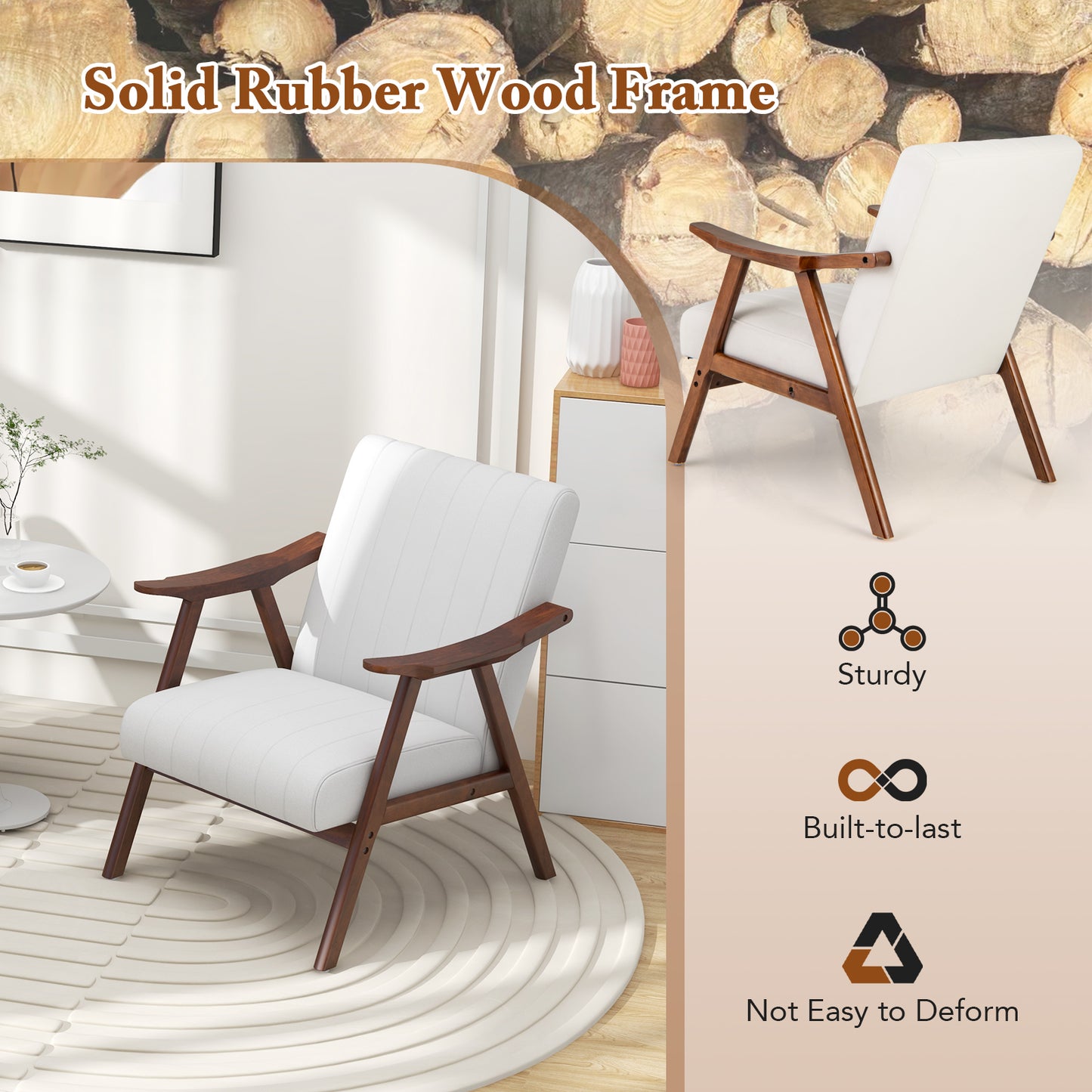 Ergonomic Lounge Armchair with Thick Cushion and Felt Pads Beige