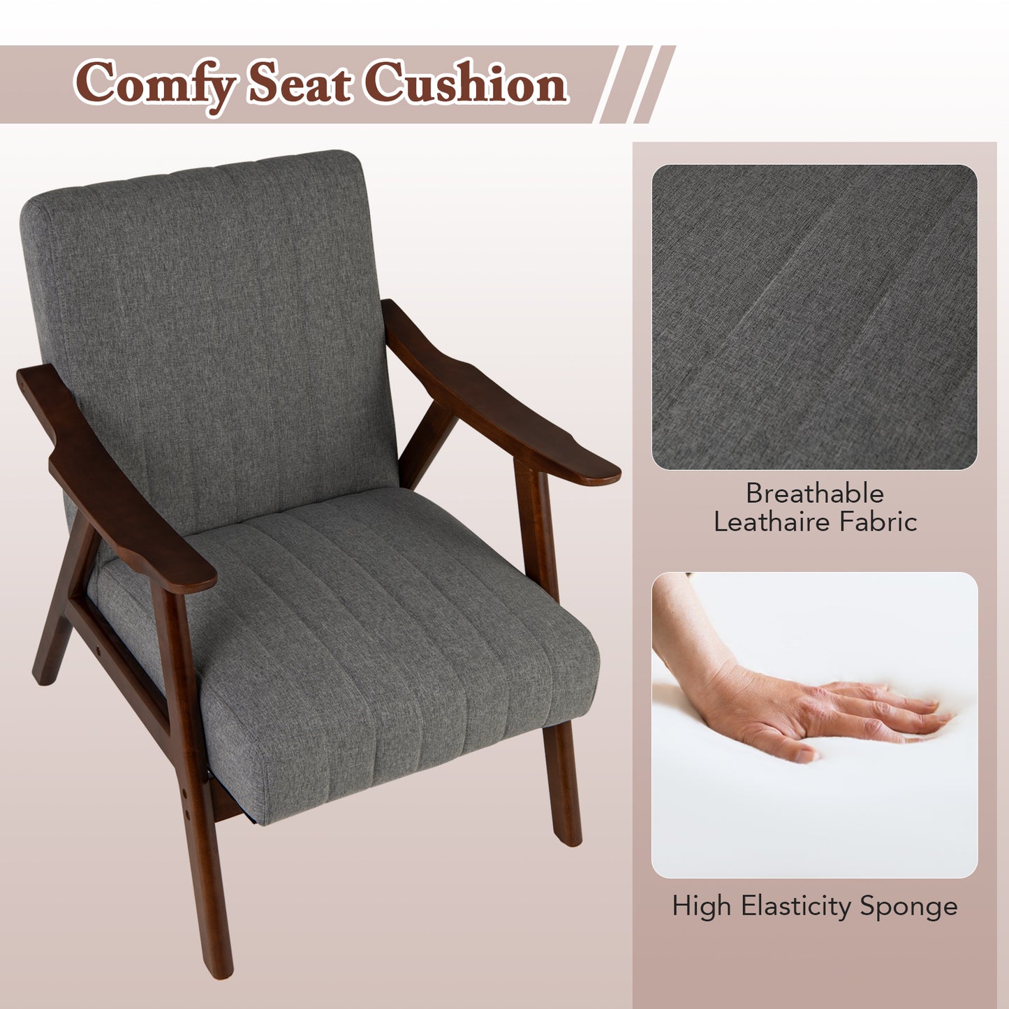 Ergonomic Lounge Armchair with Thick Cushion and Felt Pads Light Grey