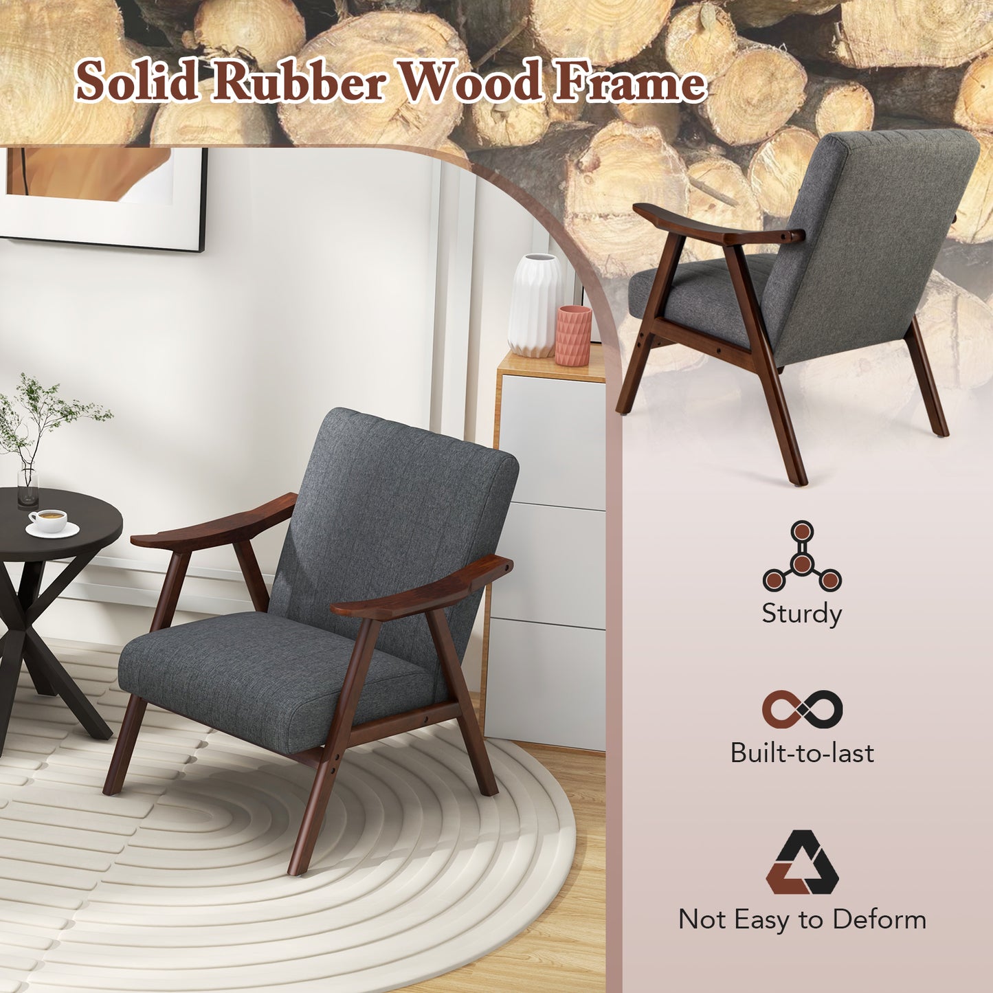 Ergonomic Lounge Armchair with Thick Cushion and Felt Pads Light Grey