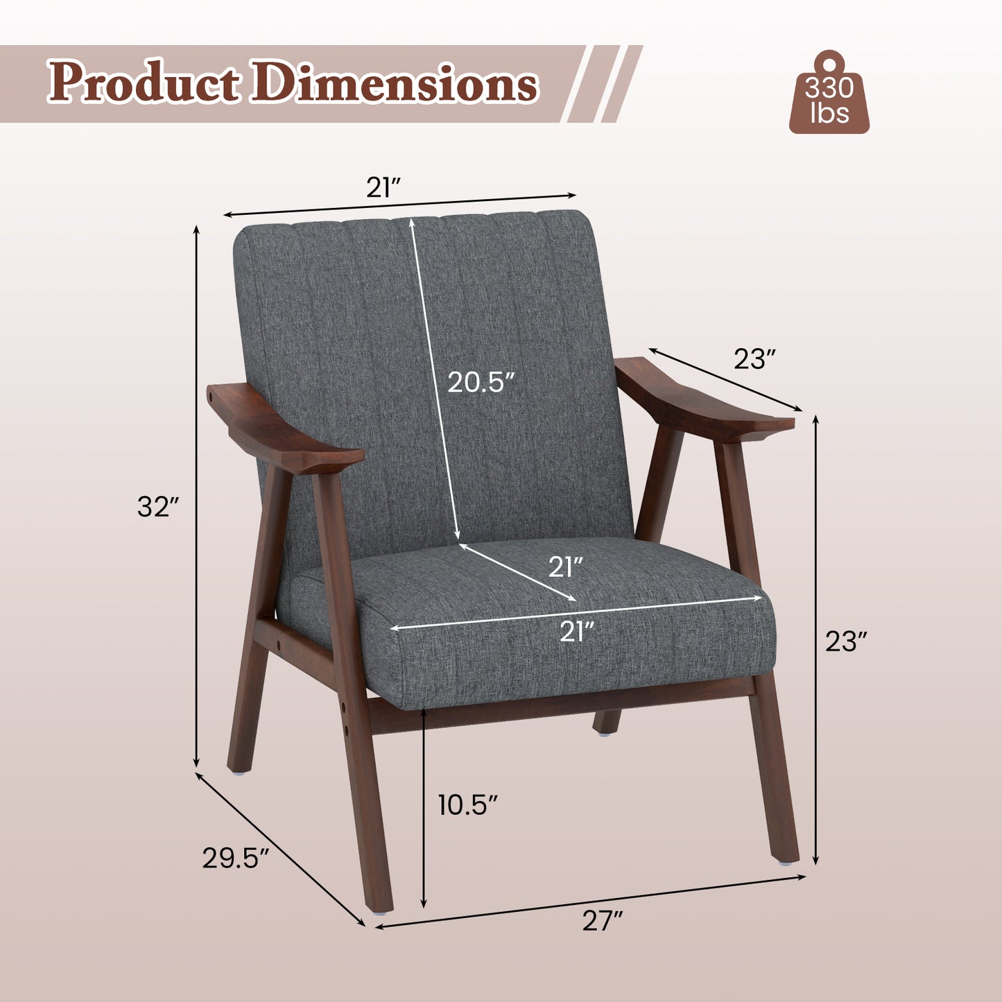 Ergonomic Lounge Armchair with Thick Cushion and Felt Pads Light Grey