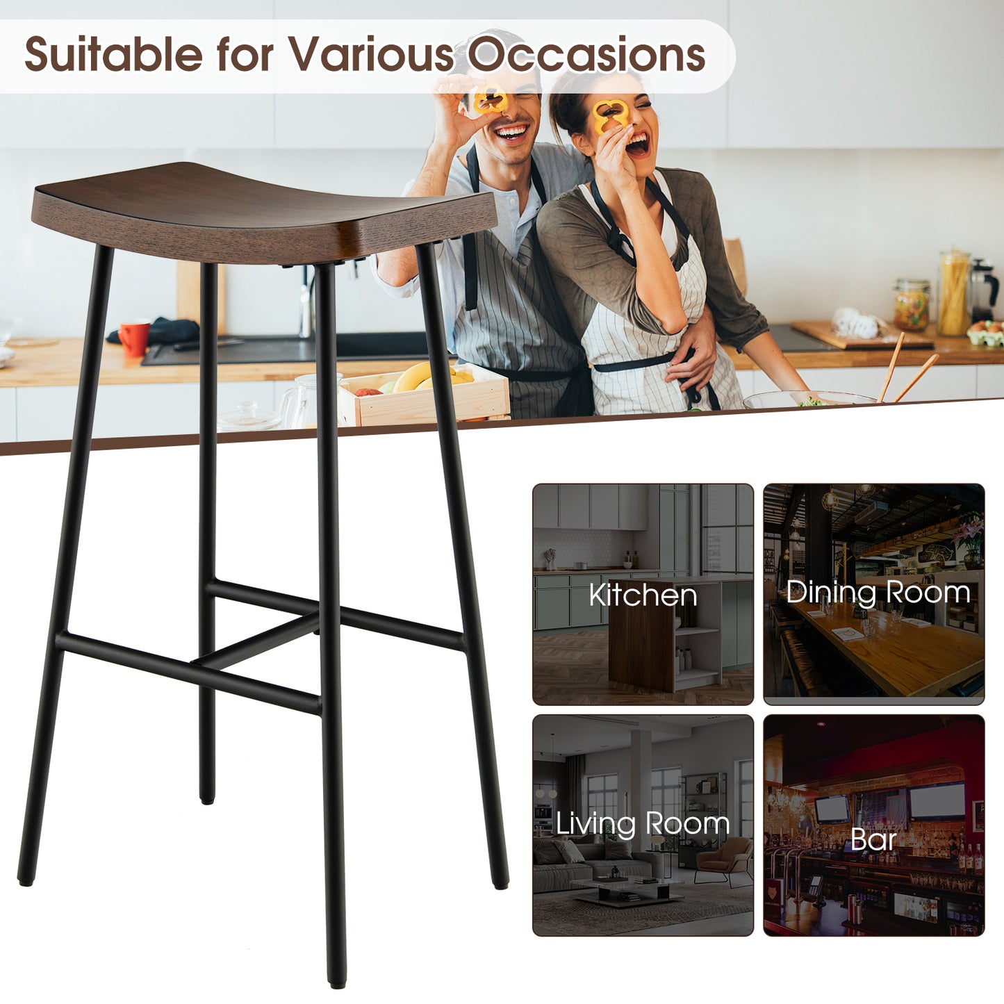 Industrial Saddle Bar Stool with 29 Inch Seat Height and Metal Legs