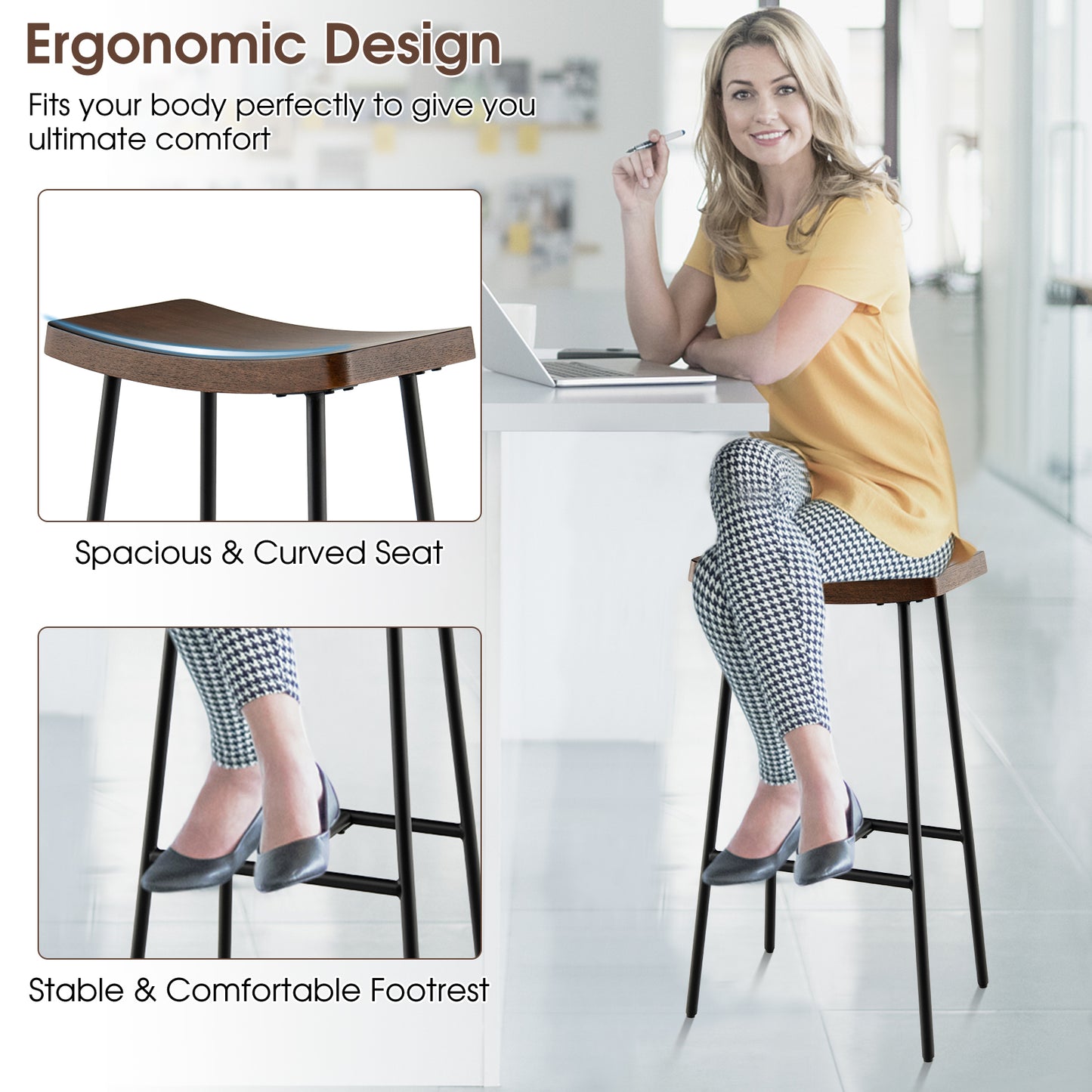 Industrial Saddle Bar Stool with 29 Inch Seat Height and Metal Legs