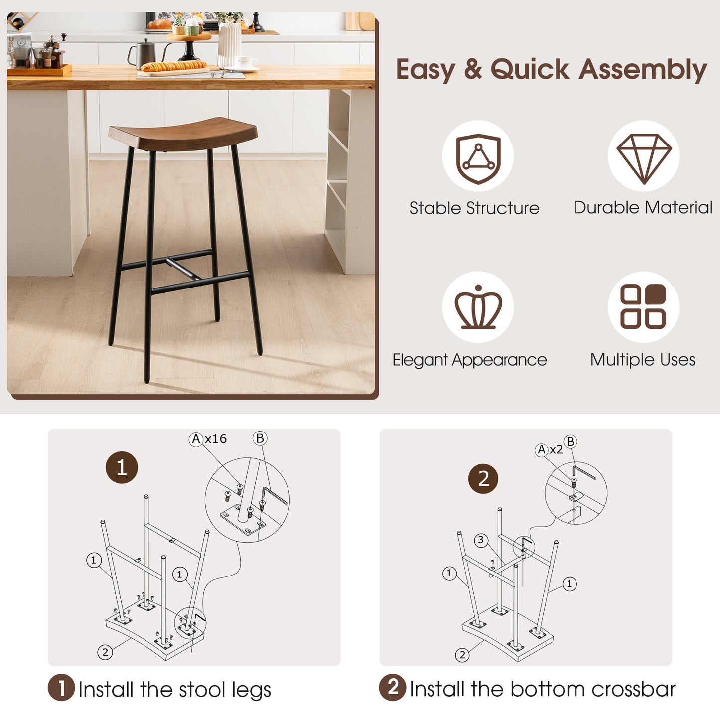 Industrial Saddle Bar Stool with 29 Inch Seat Height and Metal Legs