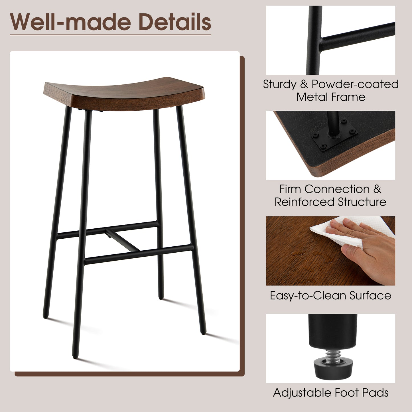 Industrial Saddle Bar Stool with 29 Inch Seat Height and Metal Legs