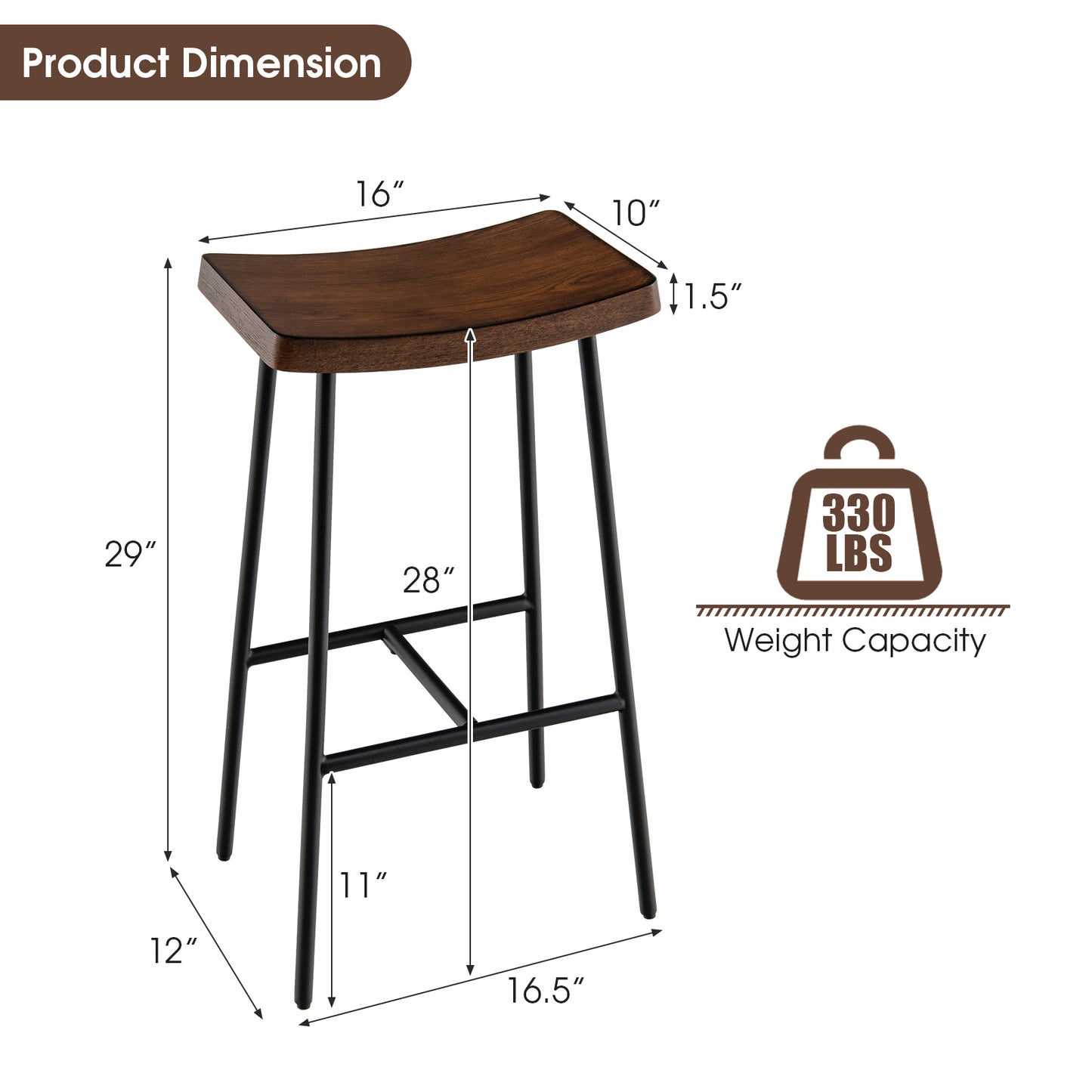 Industrial Saddle Bar Stool with 29 Inch Seat Height and Metal Legs