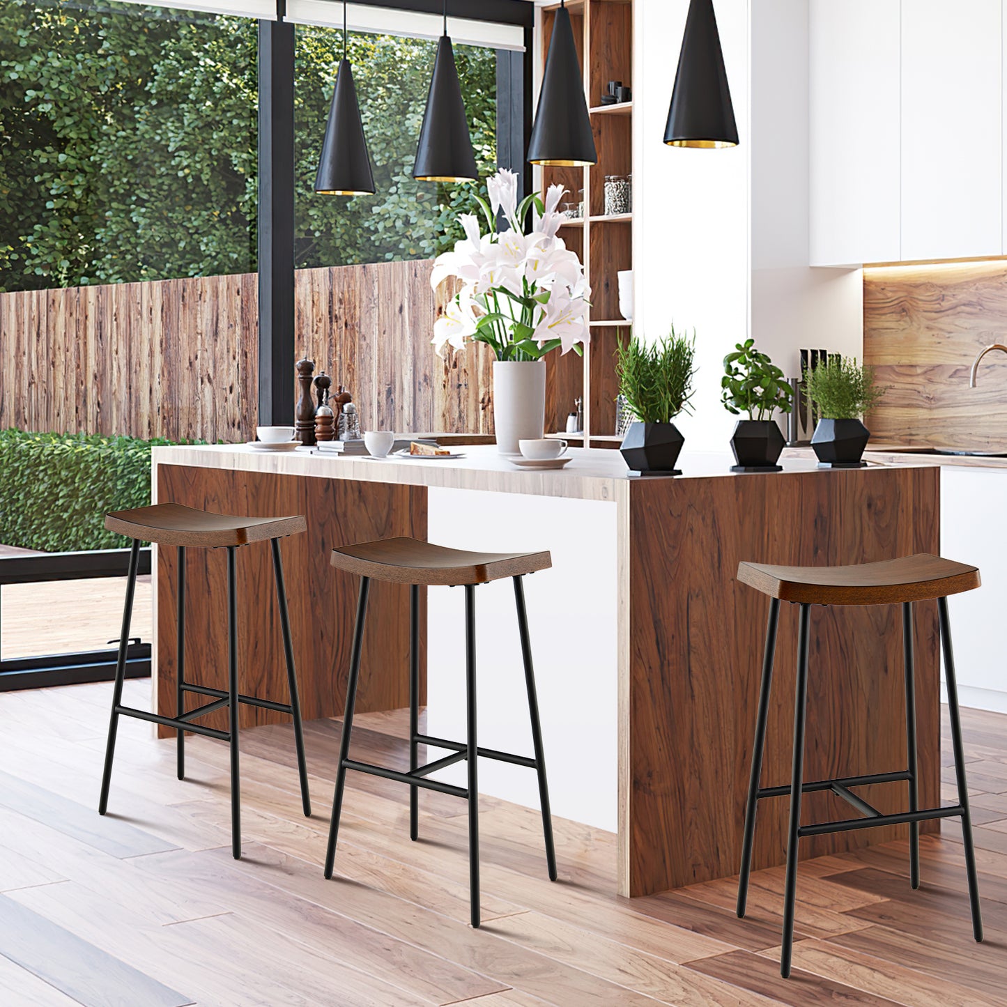 Industrial Saddle Bar Stool with 29 Inch Seat Height and Metal Legs