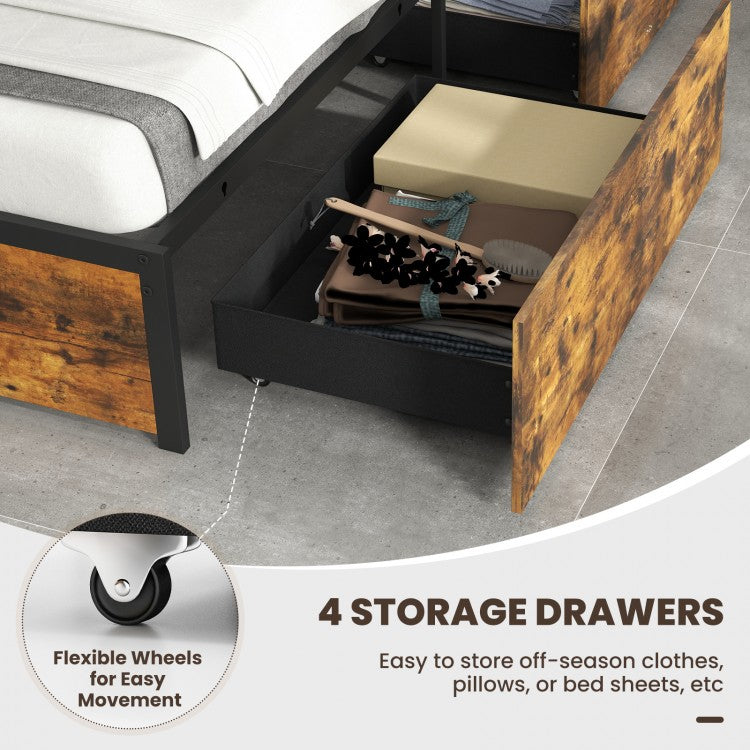 LED Bed Frame with Padded Headboard, Built-in Charging Station and Underbed Storage – Twin