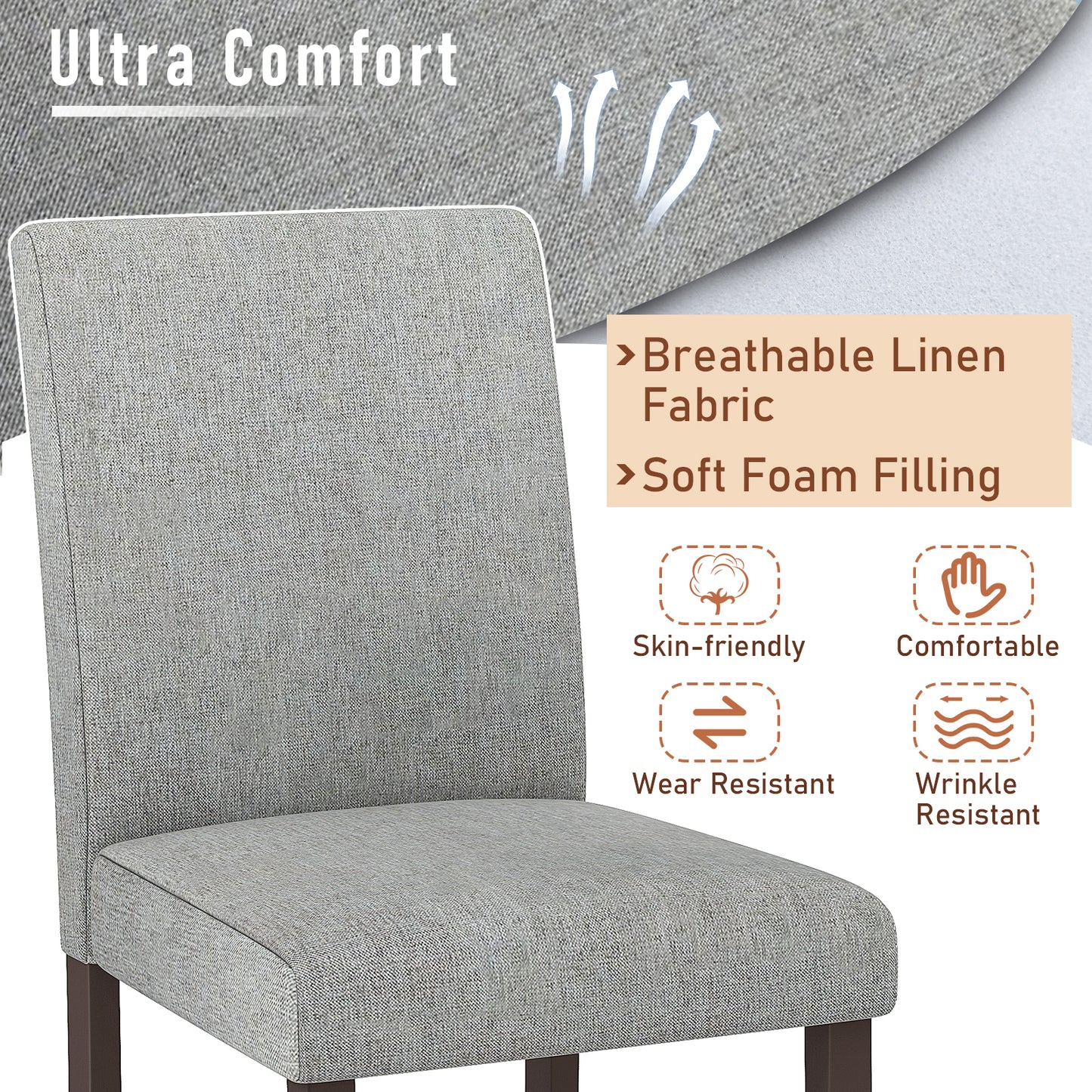 Set of 2 Upholstered 25 Inch Counter Height Bar Stools with Wood Legs - Grey