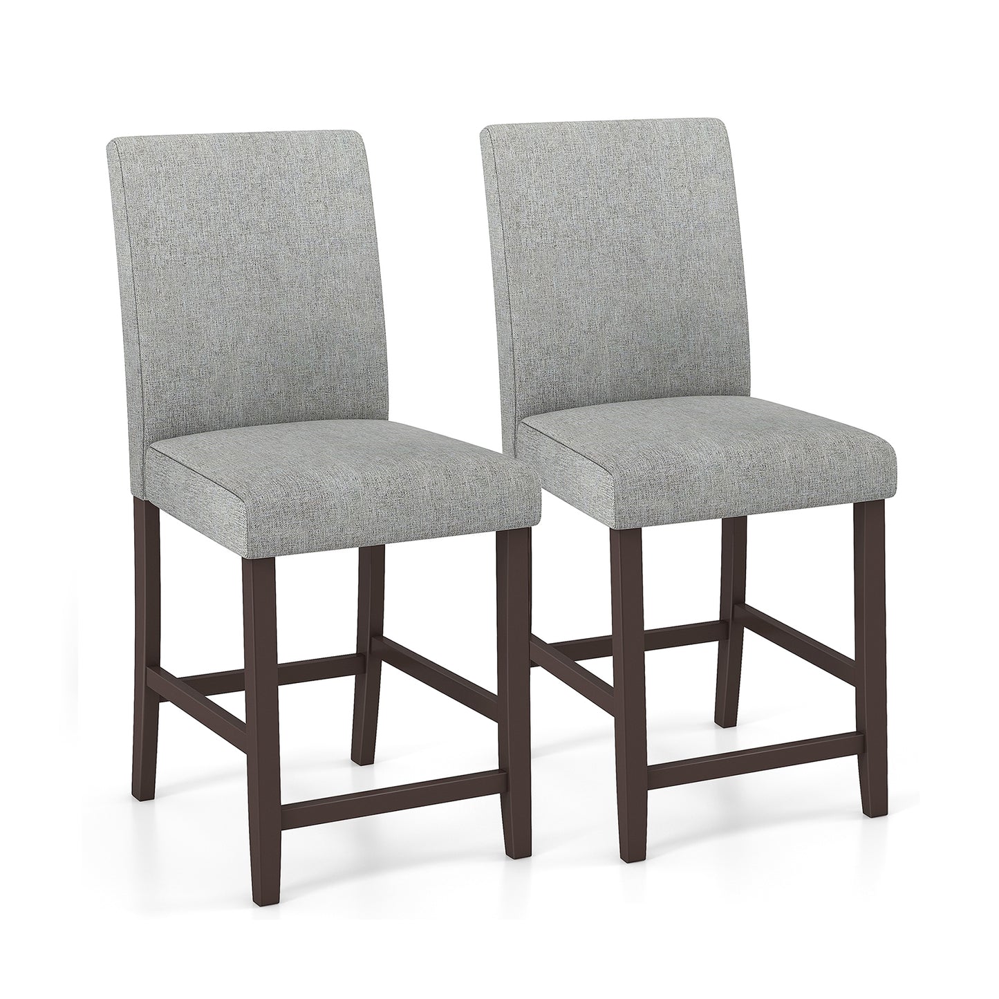 Set of 2 Upholstered 25 Inch Counter Height Bar Stools with Wood Legs - Grey