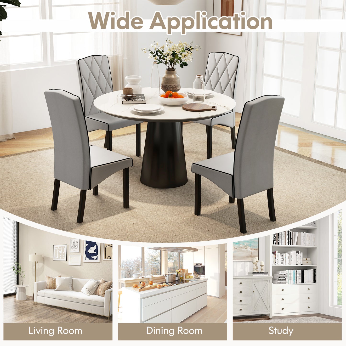 Modern Dining Chair with High Backrest and High-Density Cushion for Ultimate Comfort - Light Grey
