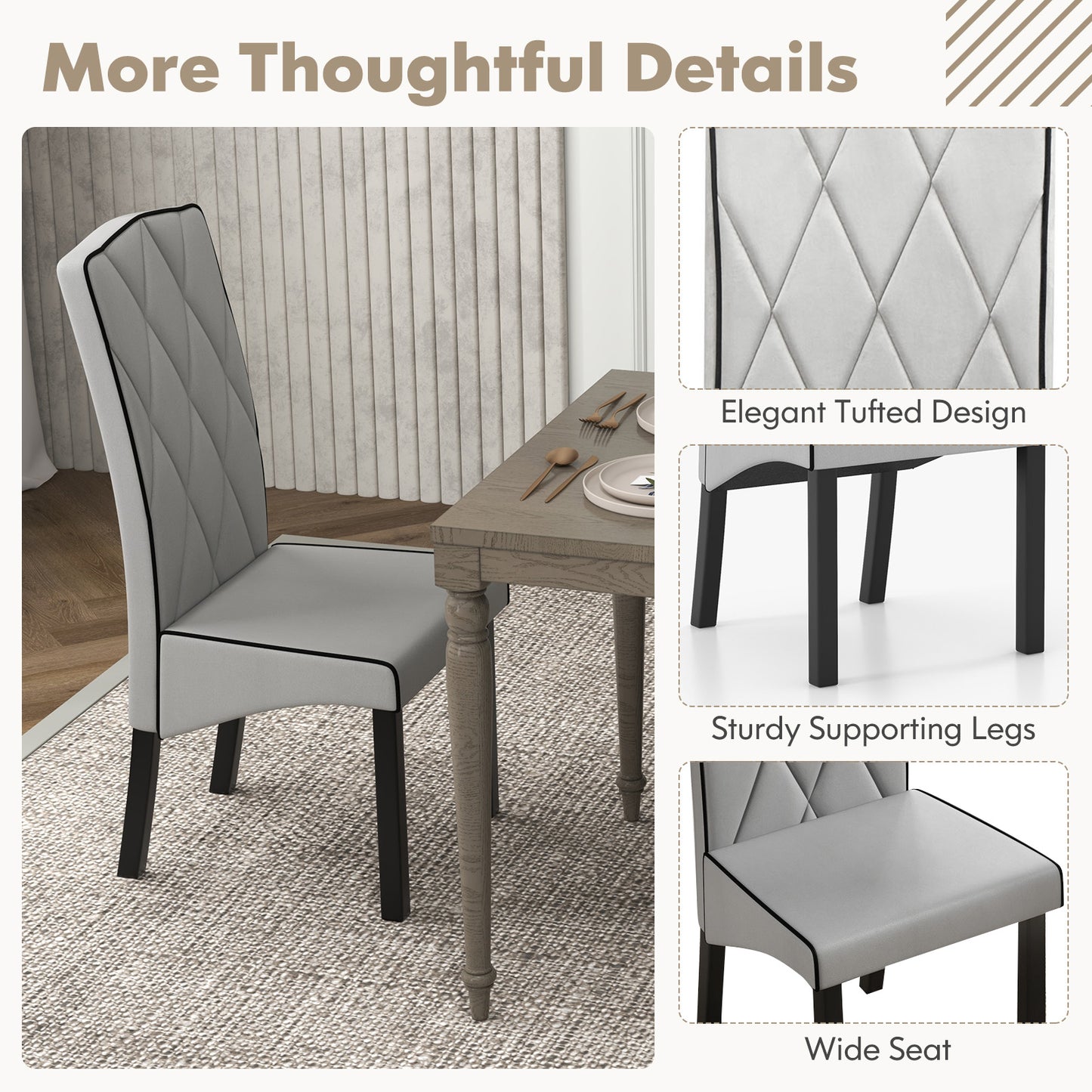 Modern Dining Chair with High Backrest and High-Density Cushion for Ultimate Comfort - Light Grey