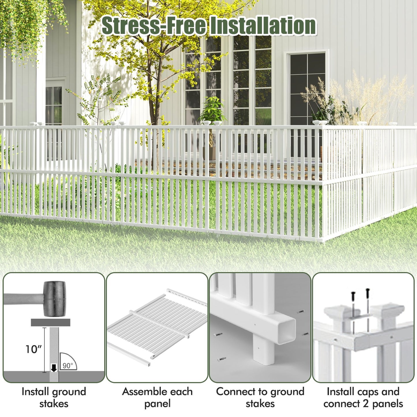 Outdoor Air Conditioner Privacy Fence Panel with Metal Stakes for Enhanced Stability