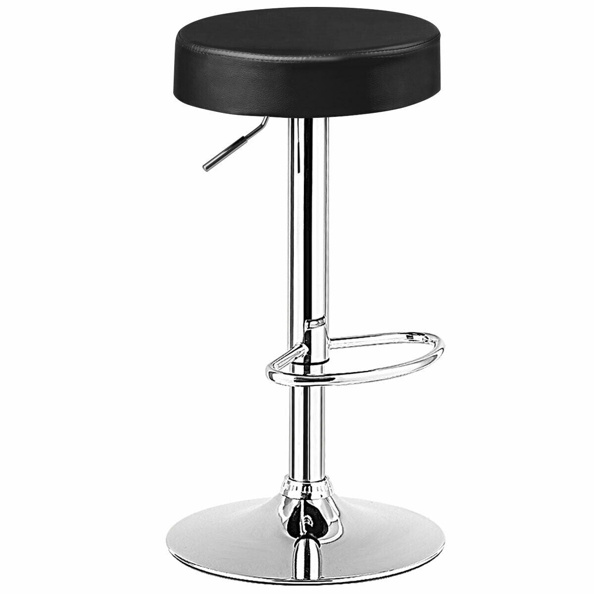Adjustable Swivel Round Bar Stool with PU Leather Seat and Chrome Base - Black