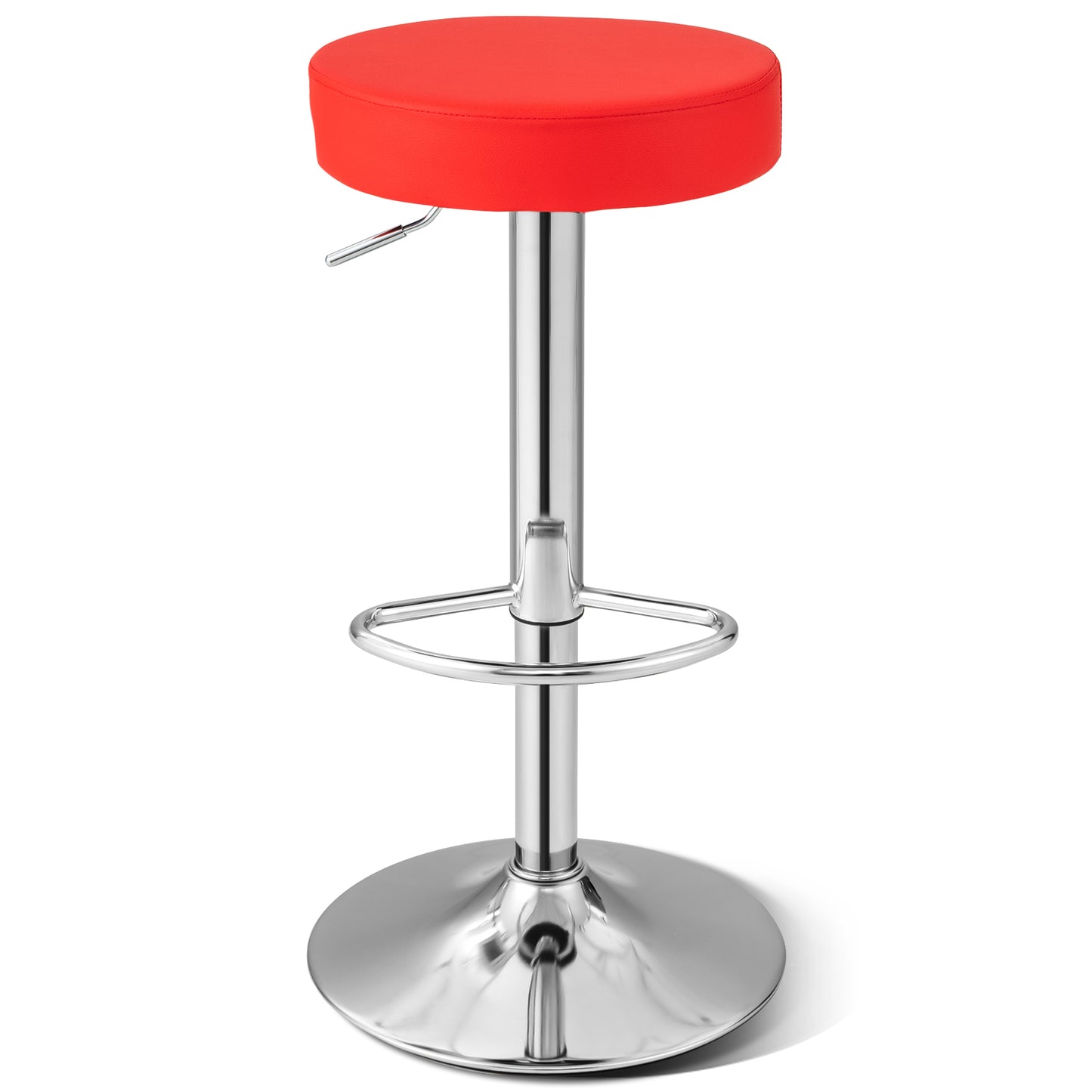 Adjustable Swivel Round Bar Stool with PU Leather Seat and Chrome Base - Red
