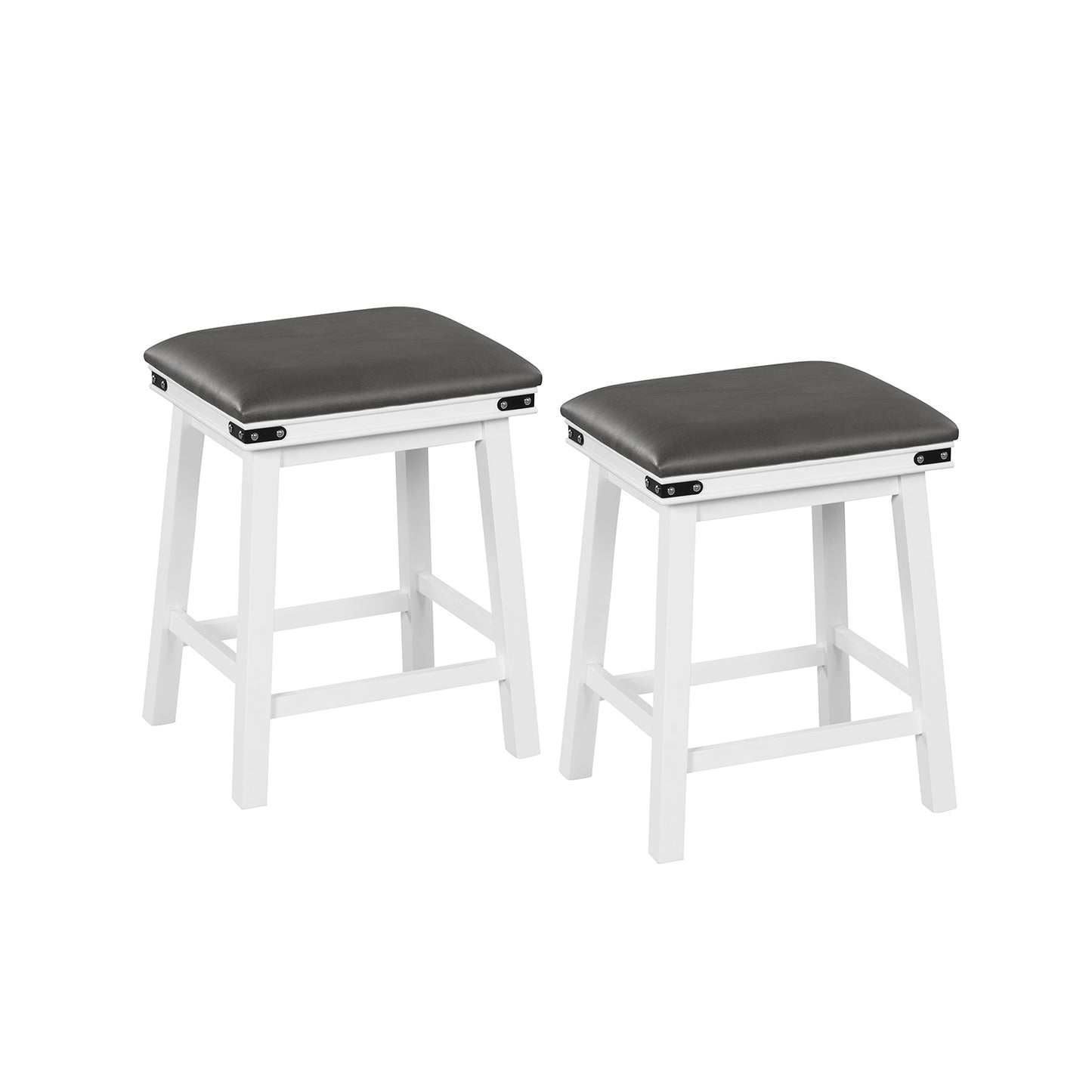 Pair of Saddle Seat Bar Stools with White Solid Wood Frame, 24 Inch Height