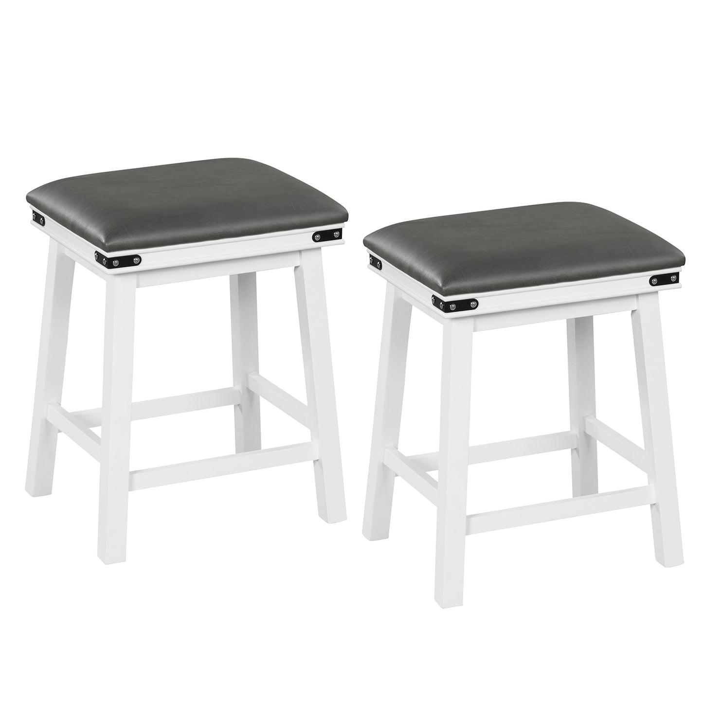 Pair of Saddle Seat Bar Stools with White Solid Wood Frame, 24 Inch Height