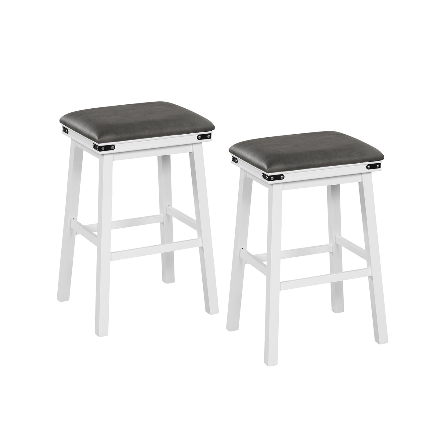 Pair of Saddle Seat Bar Stools with White Solid Wood Frame, 30 Inch Height