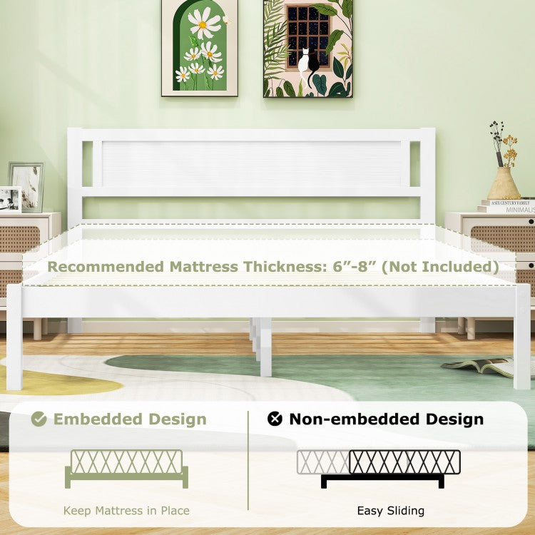 Wooden Bed Frame with Headboard and Wooden Slats Support – Queen
