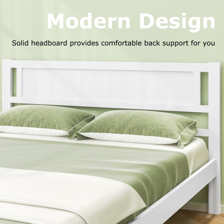 Wooden Bed Frame with Headboard and Wooden Slats Support – Queen