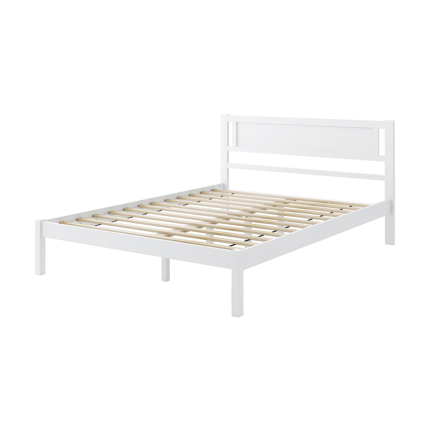 Wooden Bed Frame with Headboard and Wooden Slats Support – Queen