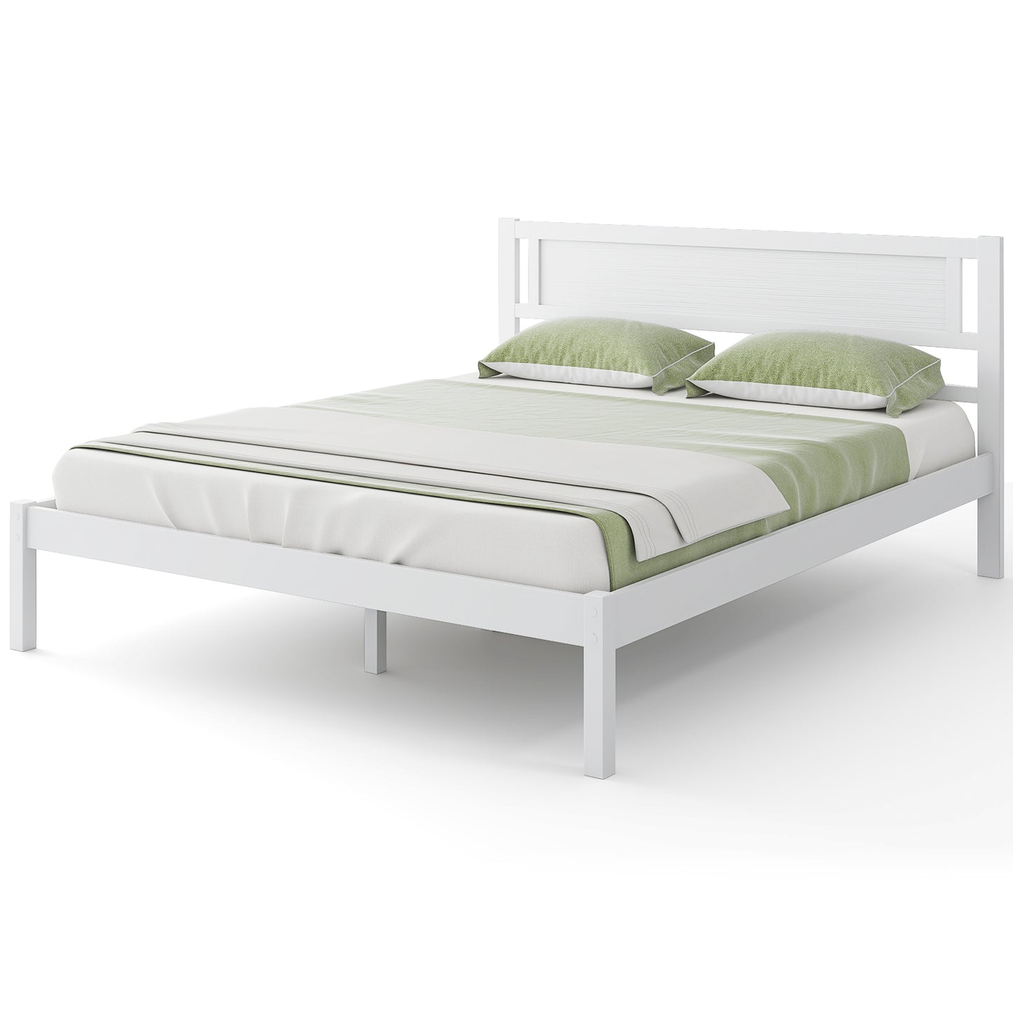 Wooden Bed Frame with Headboard and Wooden Slats Support – Queen