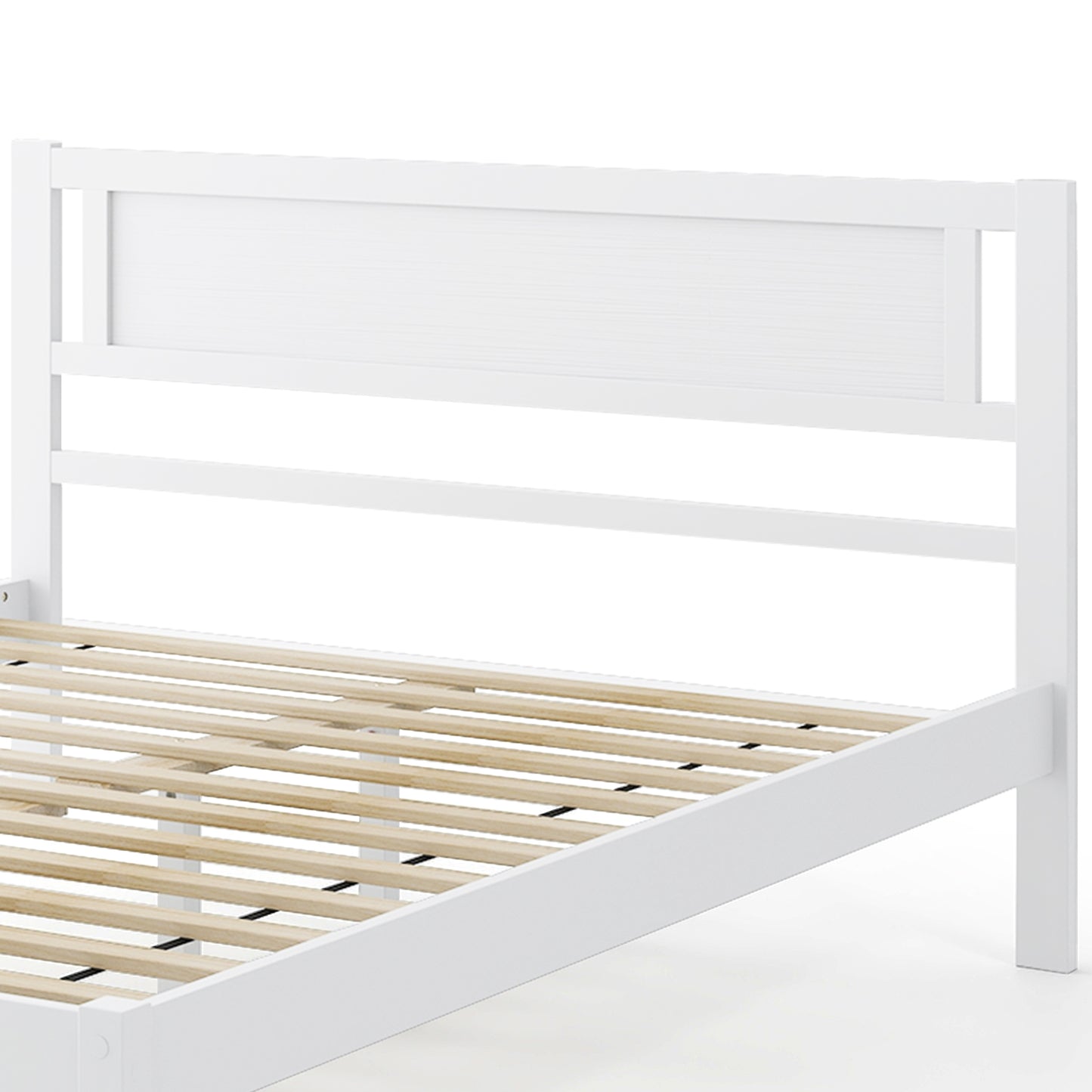 Wooden Bed Frame with Headboard and Wooden Slats Support – Queen