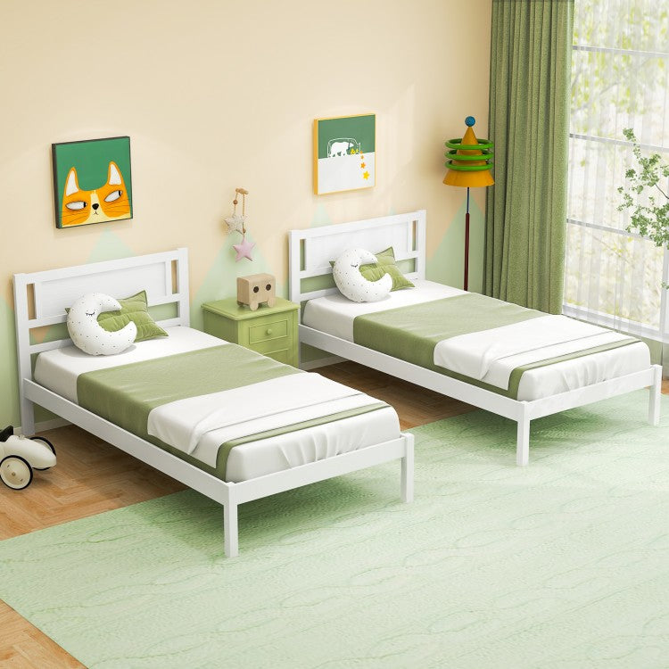 Wooden Bed Frame with Headboard and Wooden Slats Support – Twin