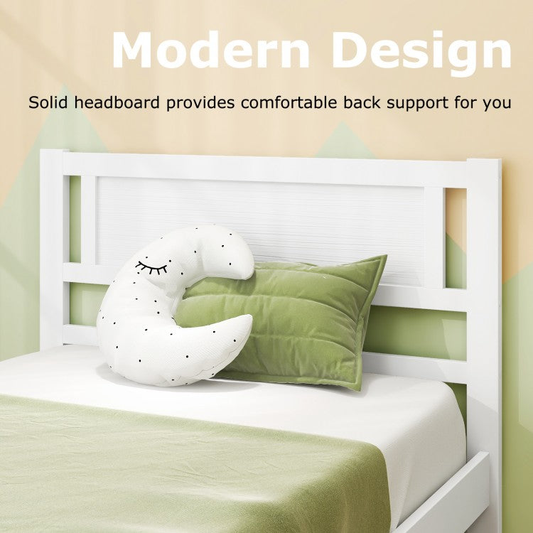 Wooden Bed Frame with Headboard and Wooden Slats Support – Twin