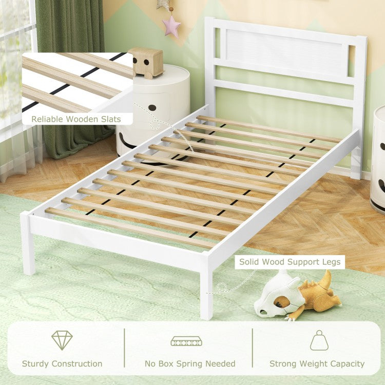 Wooden Bed Frame with Headboard and Wooden Slats Support – Twin