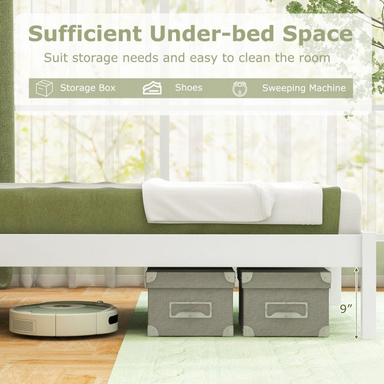 Wooden Bed Frame with Headboard and Wooden Slats Support – Twin