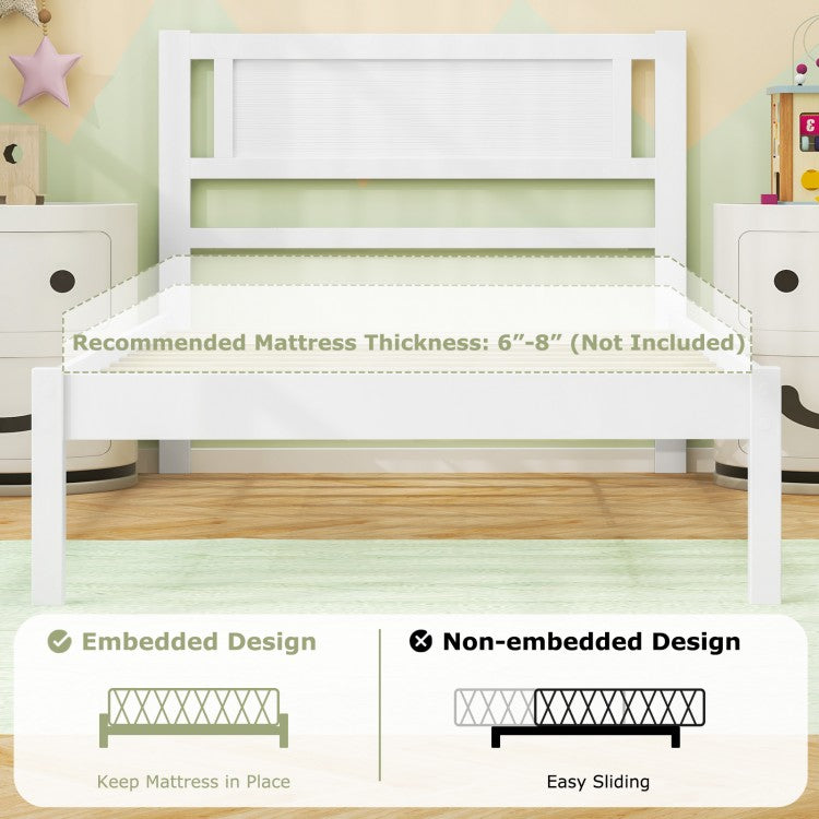 Wooden Bed Frame with Headboard and Wooden Slats Support – Twin