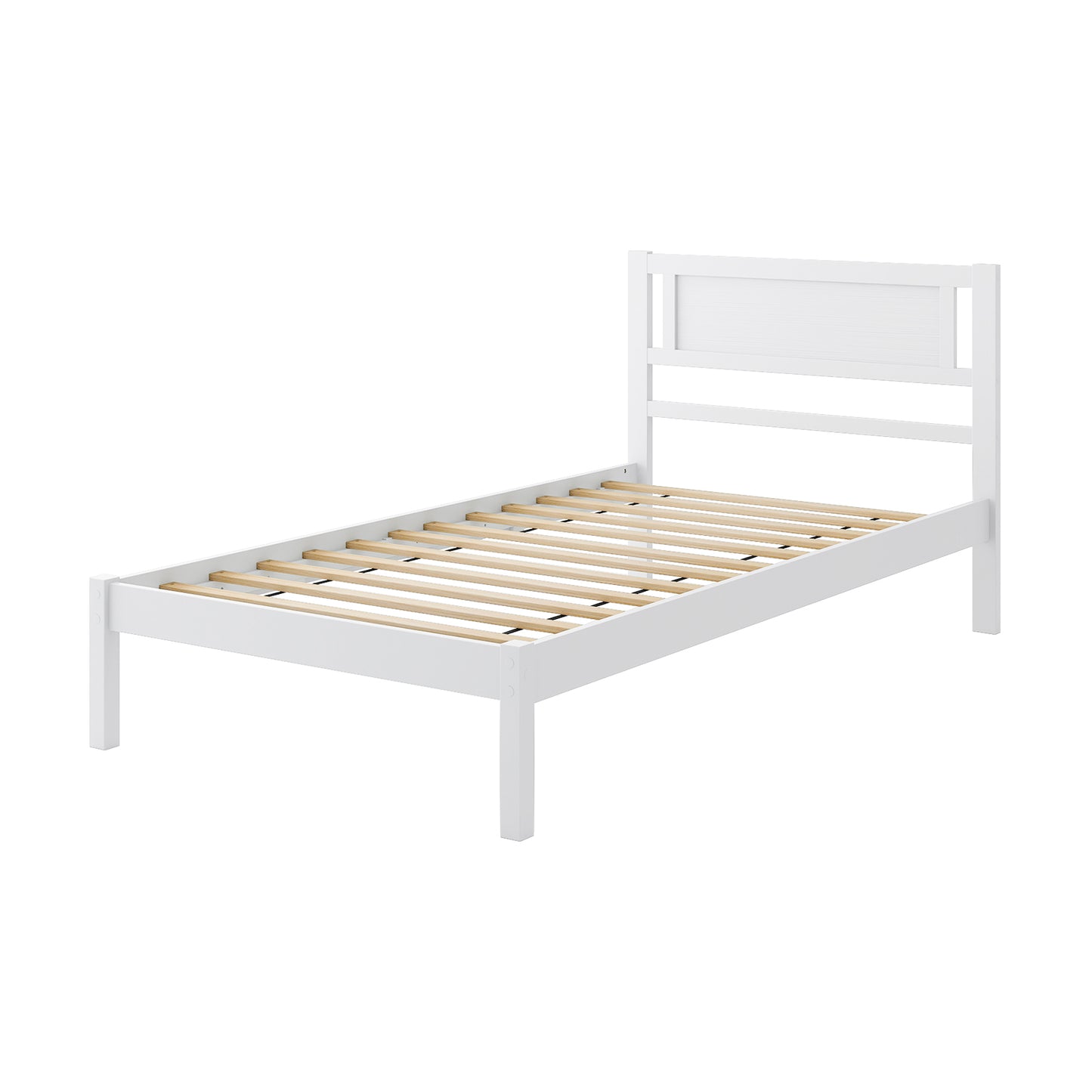 Wooden Bed Frame with Headboard and Wooden Slats Support – Twin
