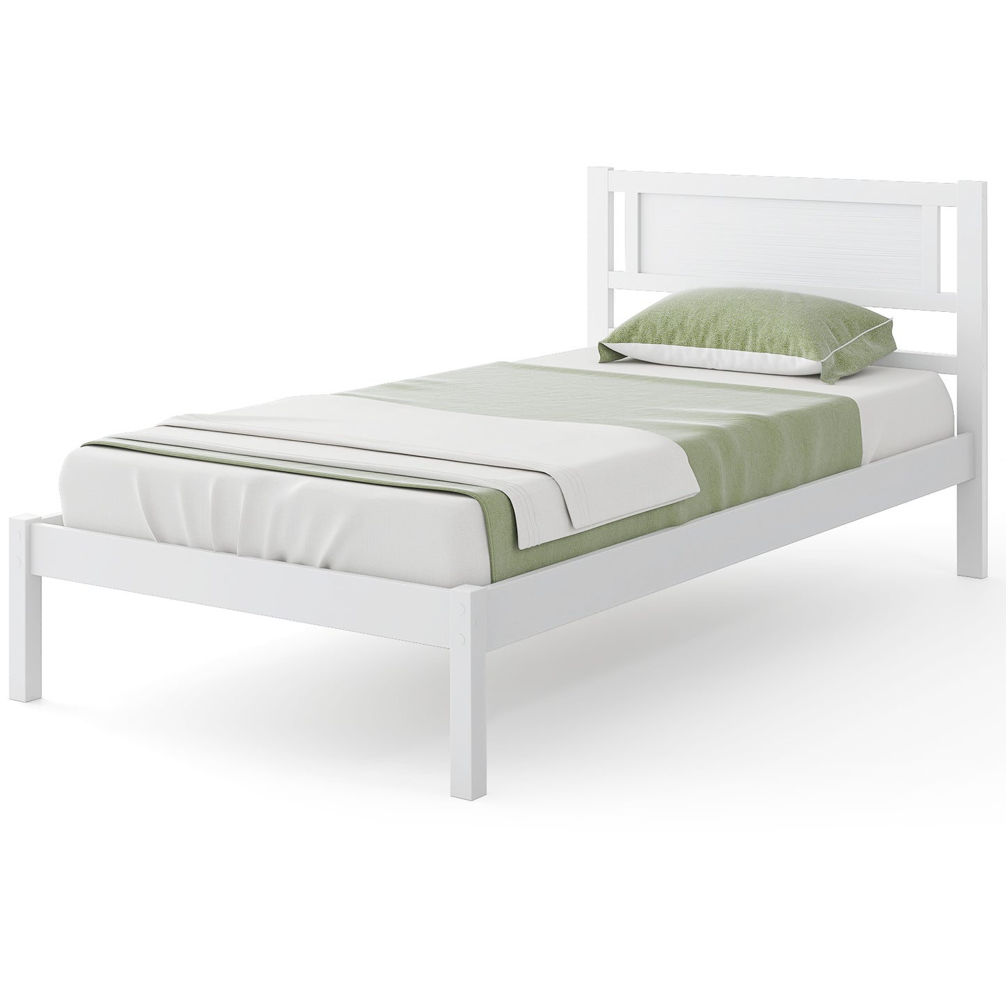 Wooden Bed Frame with Headboard and Wooden Slats Support – Twin