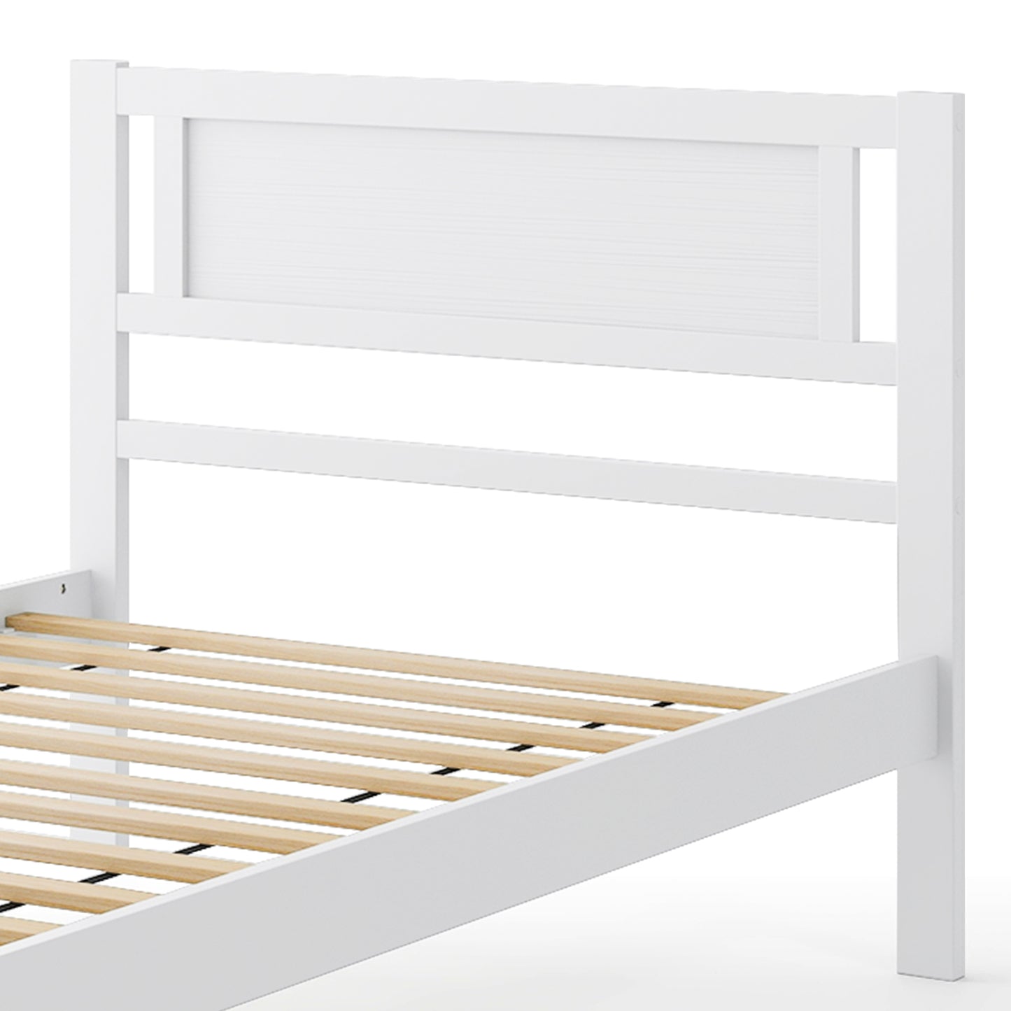 Wooden Bed Frame with Headboard and Wooden Slats Support – Twin