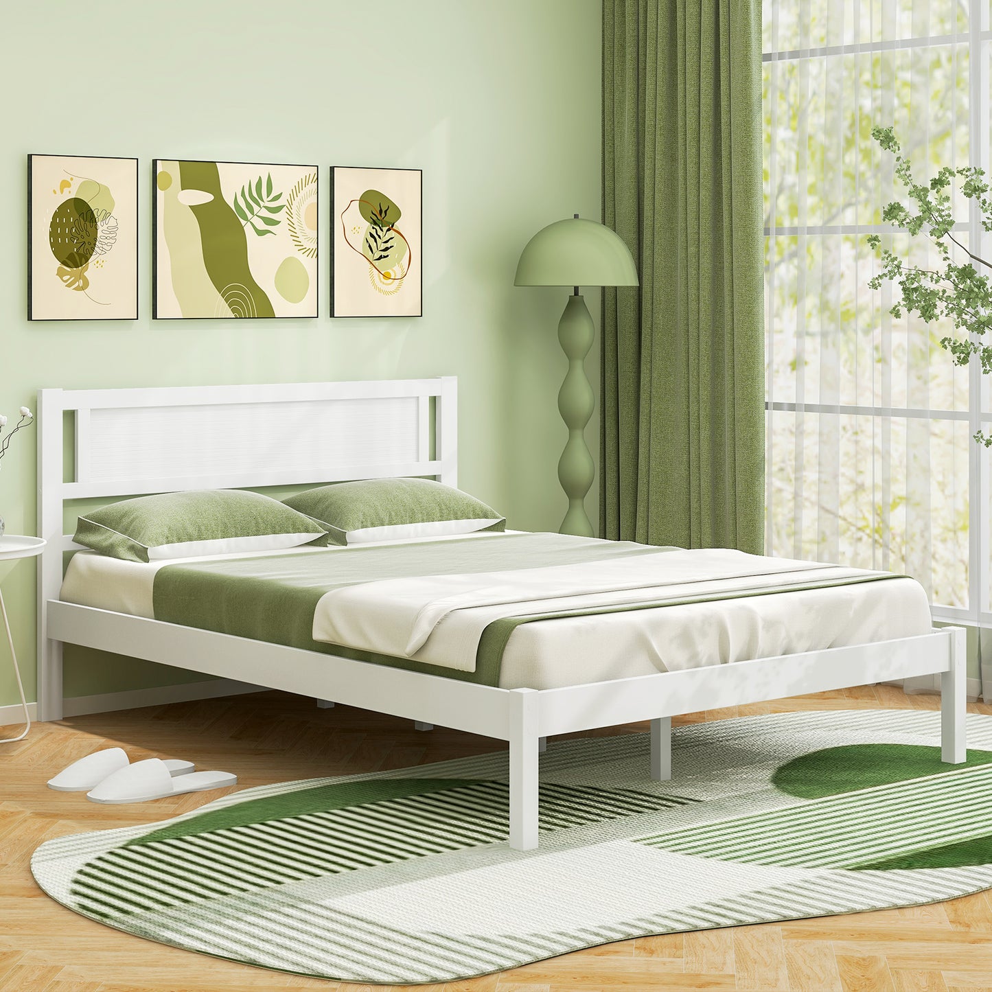 Wooden Bed Frame with Headboard and Wooden Slats Support – Full