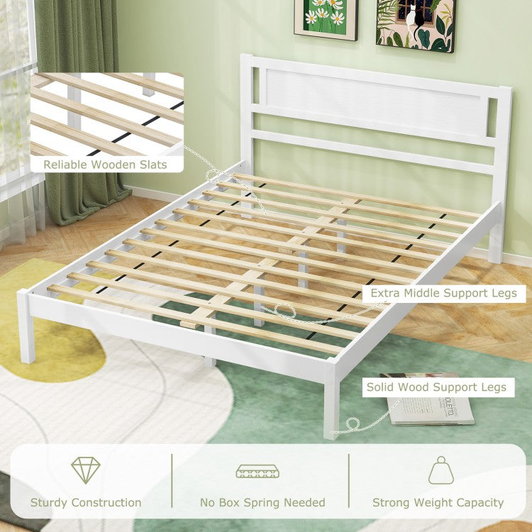 Wooden Bed Frame with Headboard and Wooden Slats Support – Full