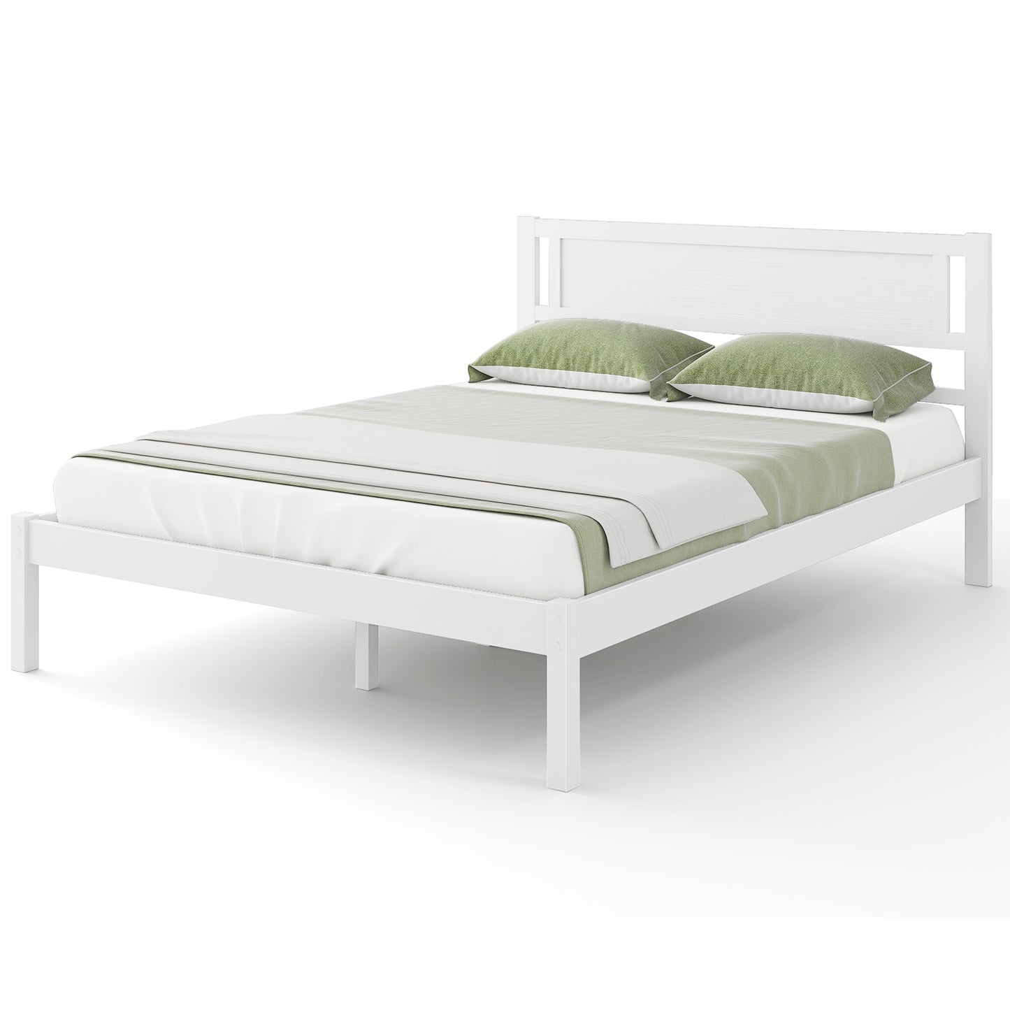 Wooden Bed Frame with Headboard and Wooden Slats Support – Full