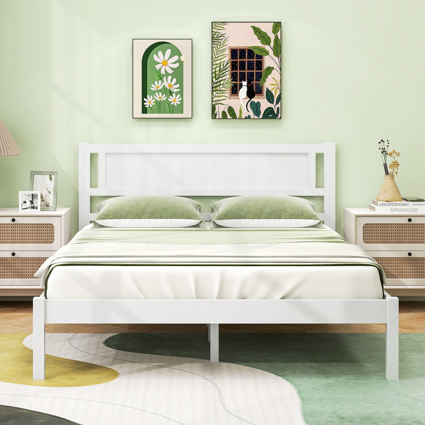 Wooden Bed Frame with Headboard and Wooden Slats Support – Full