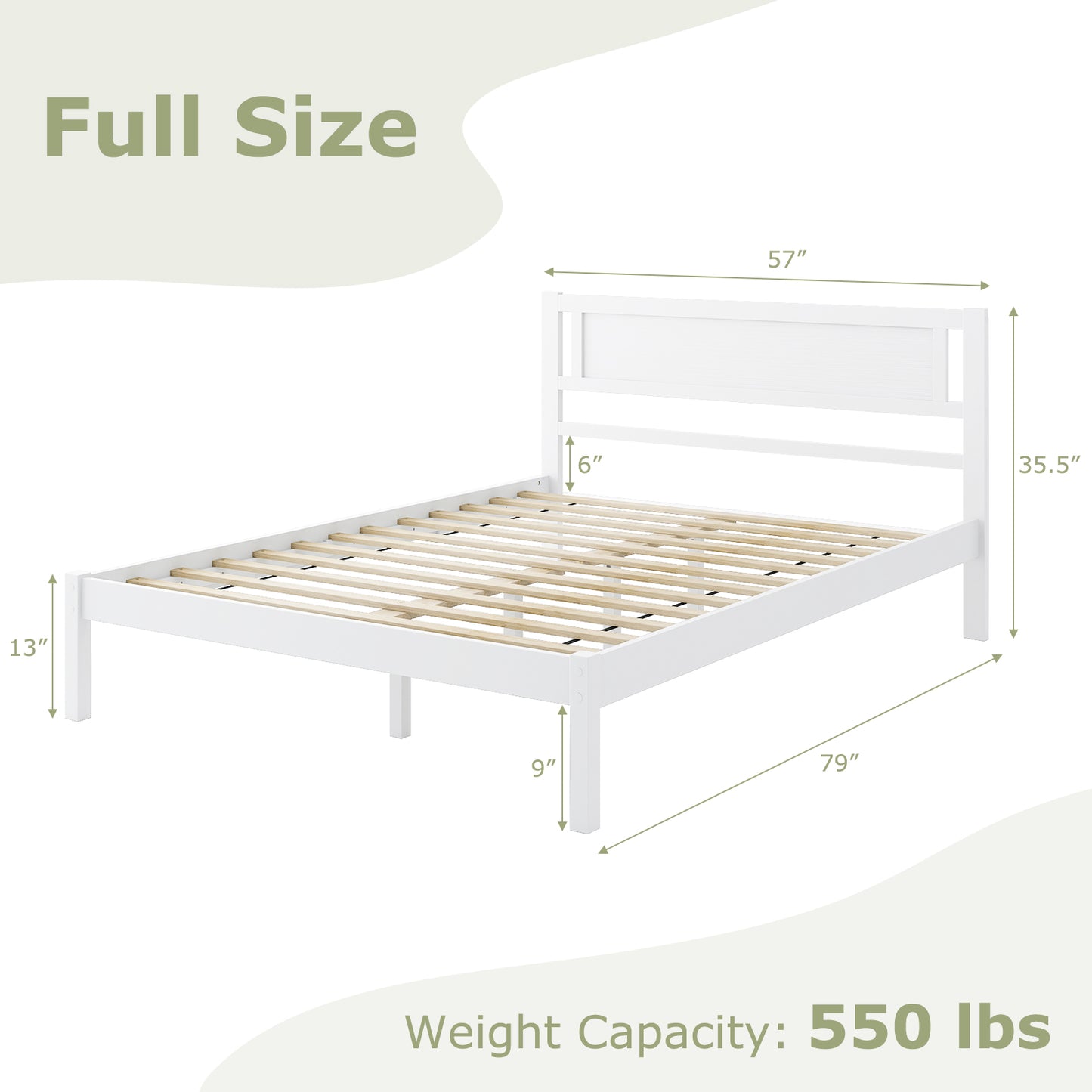 Wooden Bed Frame with Headboard and Wooden Slats Support – Full